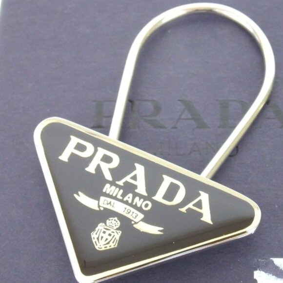 Authentic PRADA Logo plate key ring metal [Used]